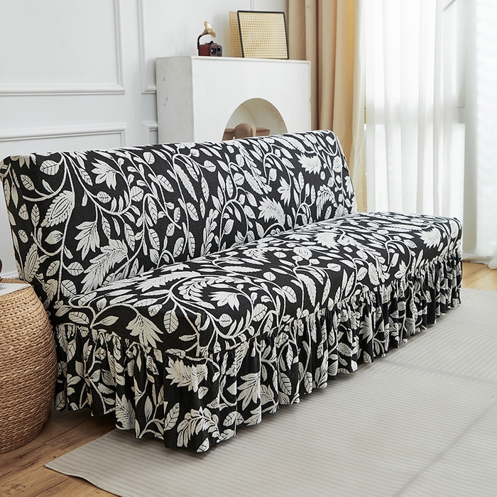 91家纺网 家纺一手货源 找家纺 逐日沙发套 2026新款提花系列-沙发床裙摆 素奢柳韵-月光白