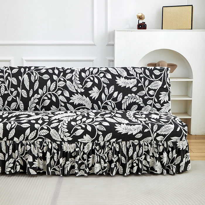 91家纺网 家纺一手货源 找家纺 逐日沙发套 2026新款提花系列-沙发床裙摆 素奢柳韵-月光白