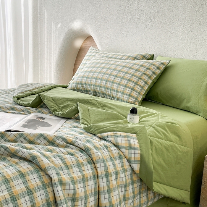 91家纺网 家纺一手货源 找家纺 宝士康家纺 2026新款10A抗菌无印风单夏被/夏被四件套 被子被芯 芒格绿