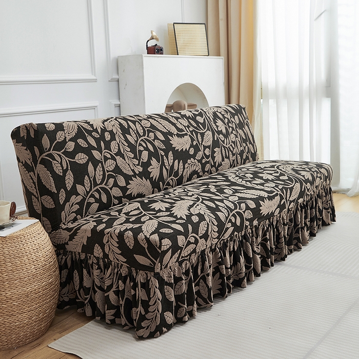 91家纺网 家纺一手货源 找家纺 逐日沙发套 2026新款提花系列-沙发床裙摆 素奢柳韵-卡其色