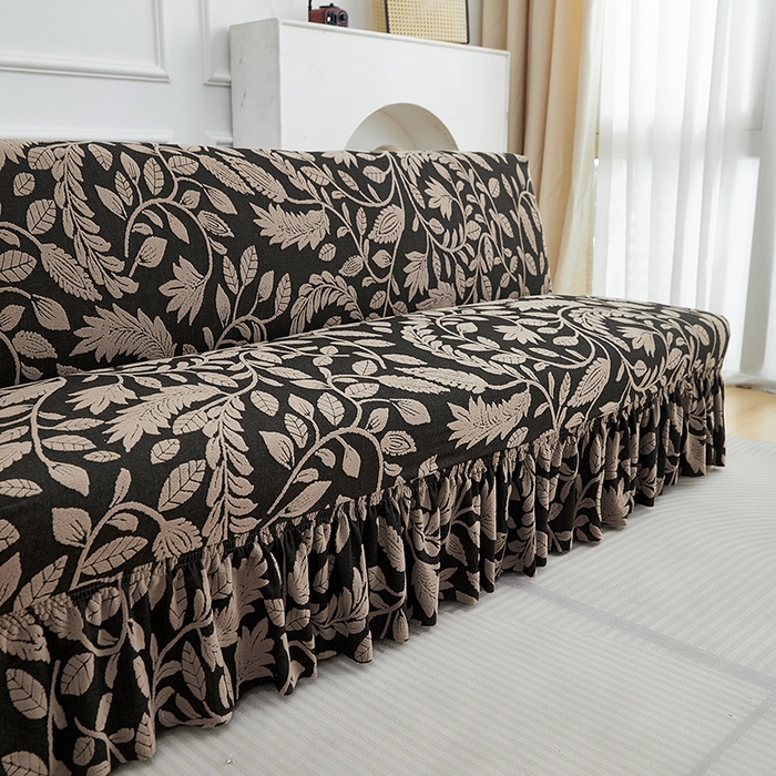 91家纺网 家纺一手货源 找家纺 逐日沙发套 2026新款提花系列-沙发床裙摆 素奢柳韵-卡其色