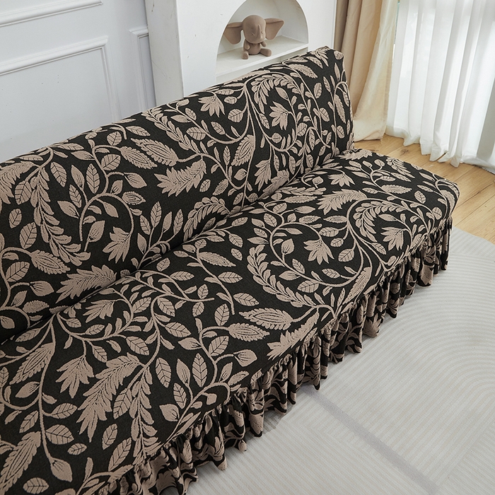 91家纺网 家纺一手货源 找家纺 逐日沙发套 2026新款提花系列-沙发床裙摆 素奢柳韵-卡其色