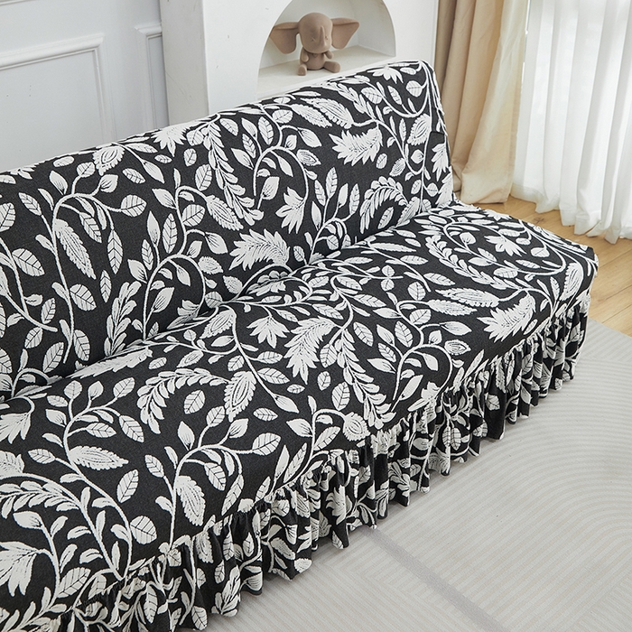 91家纺网 家纺一手货源 找家纺 逐日沙发套 2026新款提花系列-沙发床裙摆 素奢柳韵-月光白