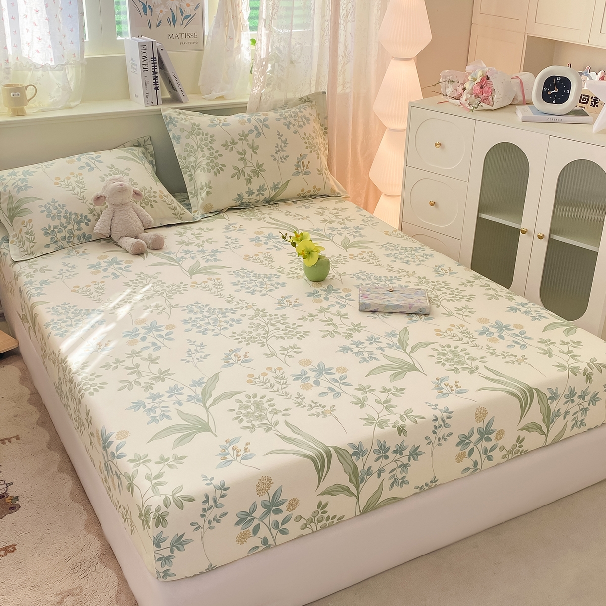 91家纺网 家纺一手货源 找家纺 女子家纺 2026新款全棉纯棉印花小清新系列单床笠单品床笠床笠单件 仙草