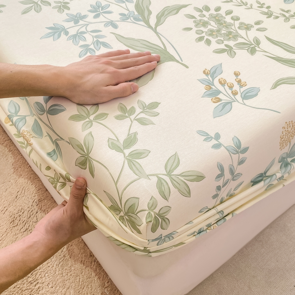 91家纺网 家纺一手货源 找家纺 女子家纺 2026新款全棉纯棉印花小清新系列单床笠单品床笠床笠单件 仙草