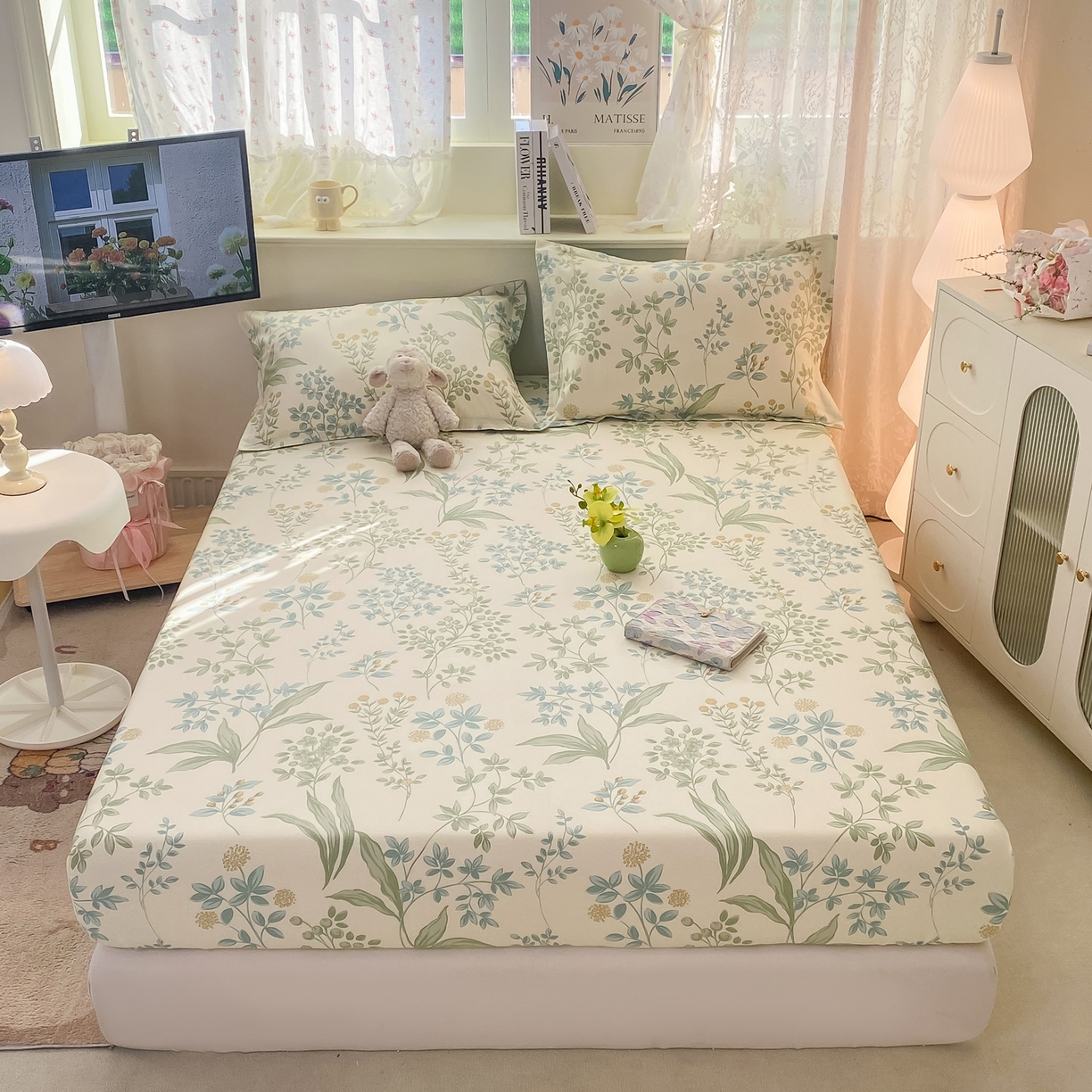 91家纺网 家纺一手货源 找家纺 女子家纺 2026新款全棉纯棉印花小清新系列单床笠单品床笠床笠单件 仙草