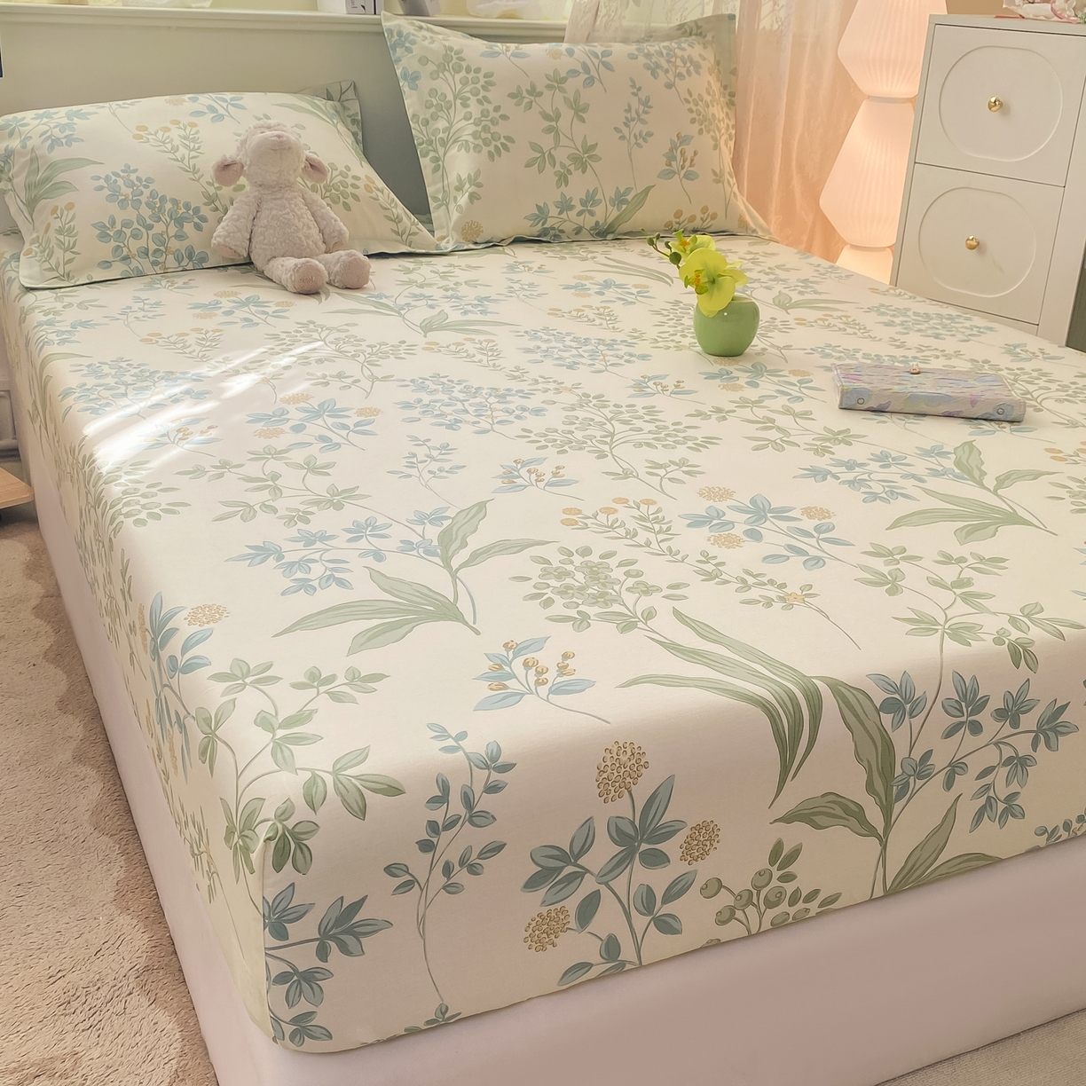 91家纺网 家纺一手货源 找家纺 女子家纺 2026新款全棉纯棉印花小清新系列单床笠单品床笠床笠单件 仙草