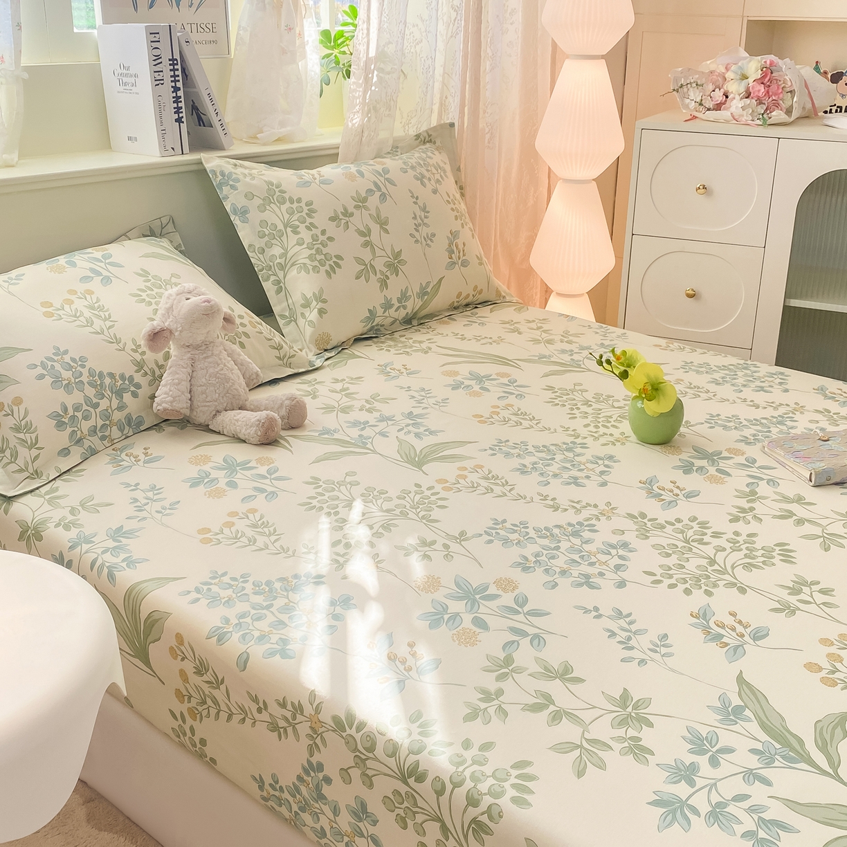 91家纺网 家纺一手货源 找家纺 女子家纺 2026新款全棉纯棉印花小清新系列单床笠单品床笠床笠单件 仙草