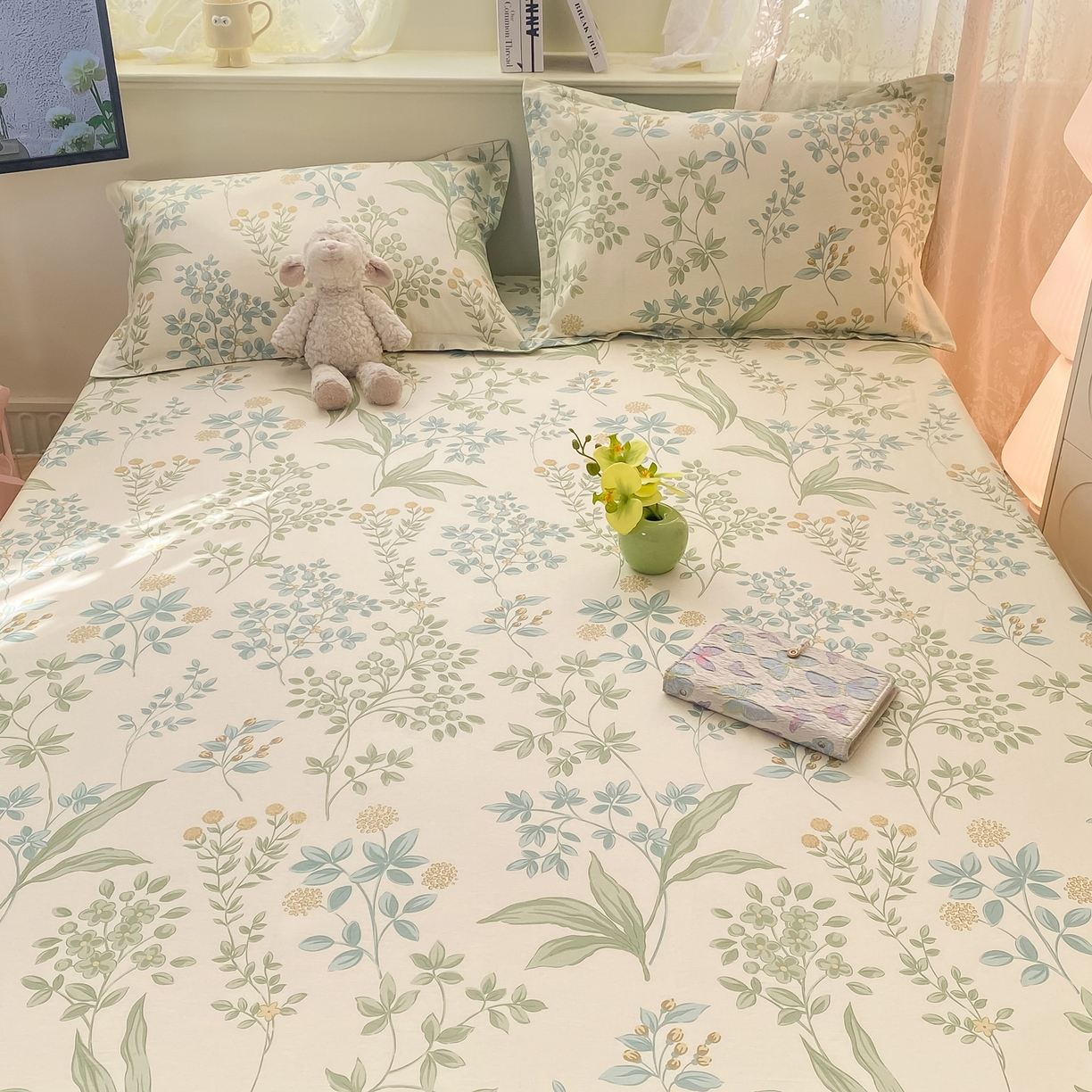 91家纺网 家纺一手货源 找家纺 女子家纺 2026新款全棉纯棉印花小清新系列单床笠单品床笠床笠单件 仙草