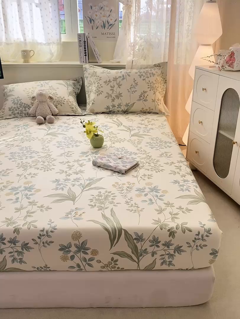 91家纺网 家纺一手货源 找家纺 女子家纺 2026新款全棉纯棉印花小清新系列单床笠单品床笠床笠单件 仙草