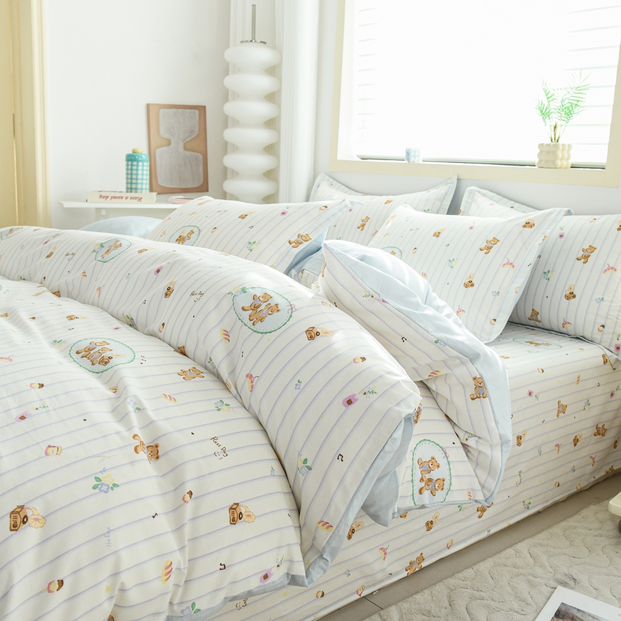 91家纺网 家纺一手货源 找家纺 缘舒家纺 2026新款全棉纯棉印花单被套被套单件 小熊假日