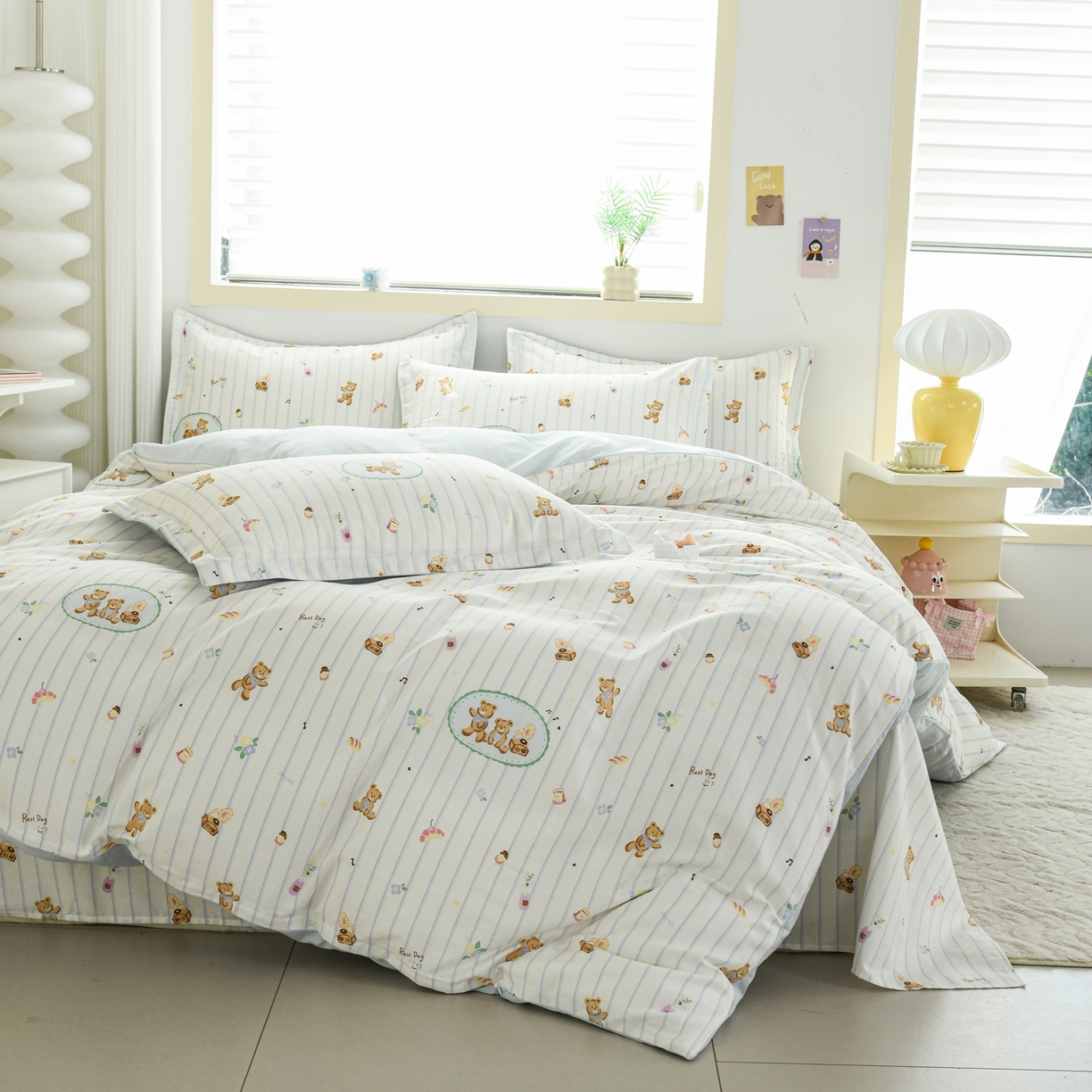 91家纺网 家纺一手货源 找家纺 缘舒家纺 2026新款全棉纯棉印花单被套被套单件 小熊假日