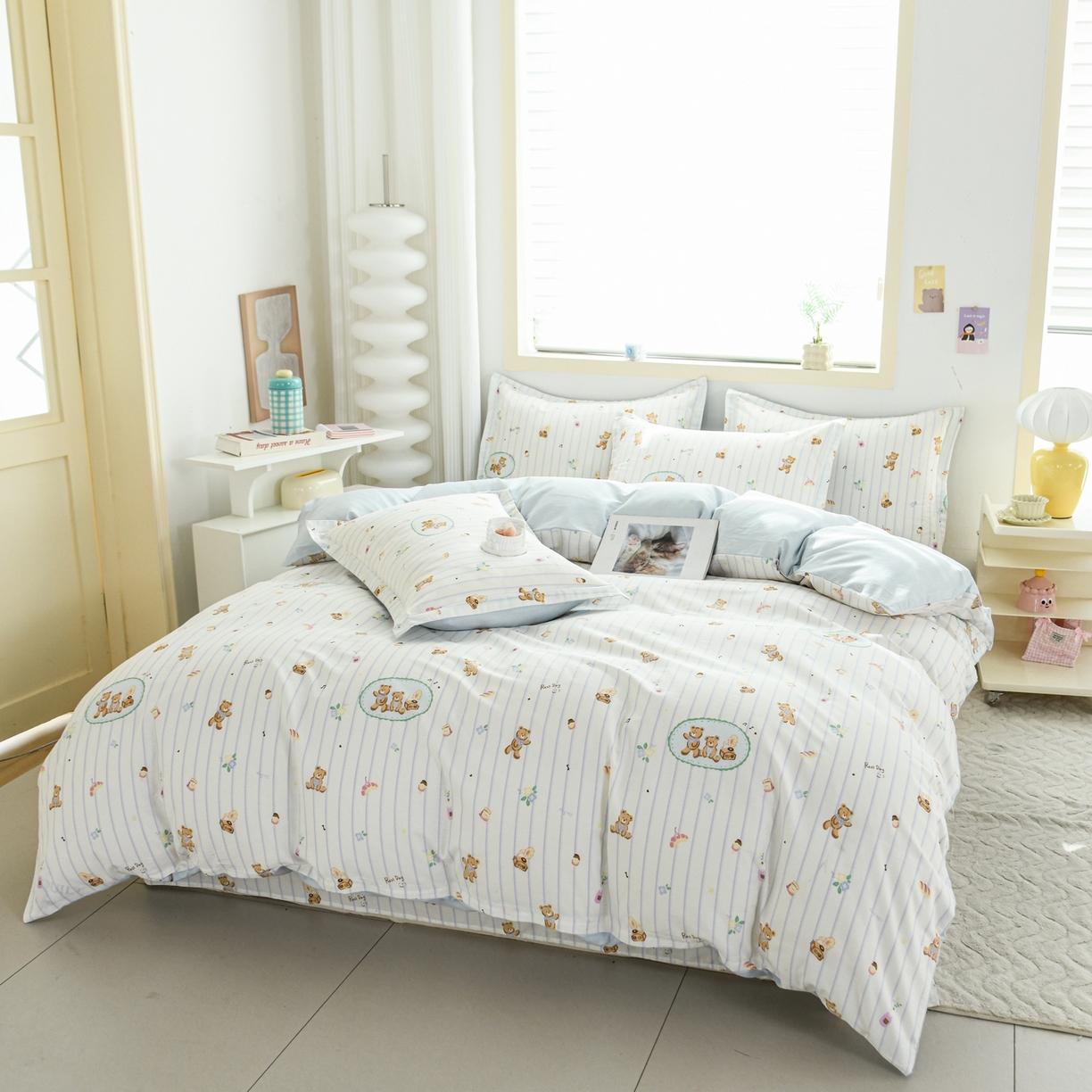 91家纺网 家纺一手货源 找家纺 缘舒家纺 2026新款全棉纯棉印花单被套被套单件 小熊假日