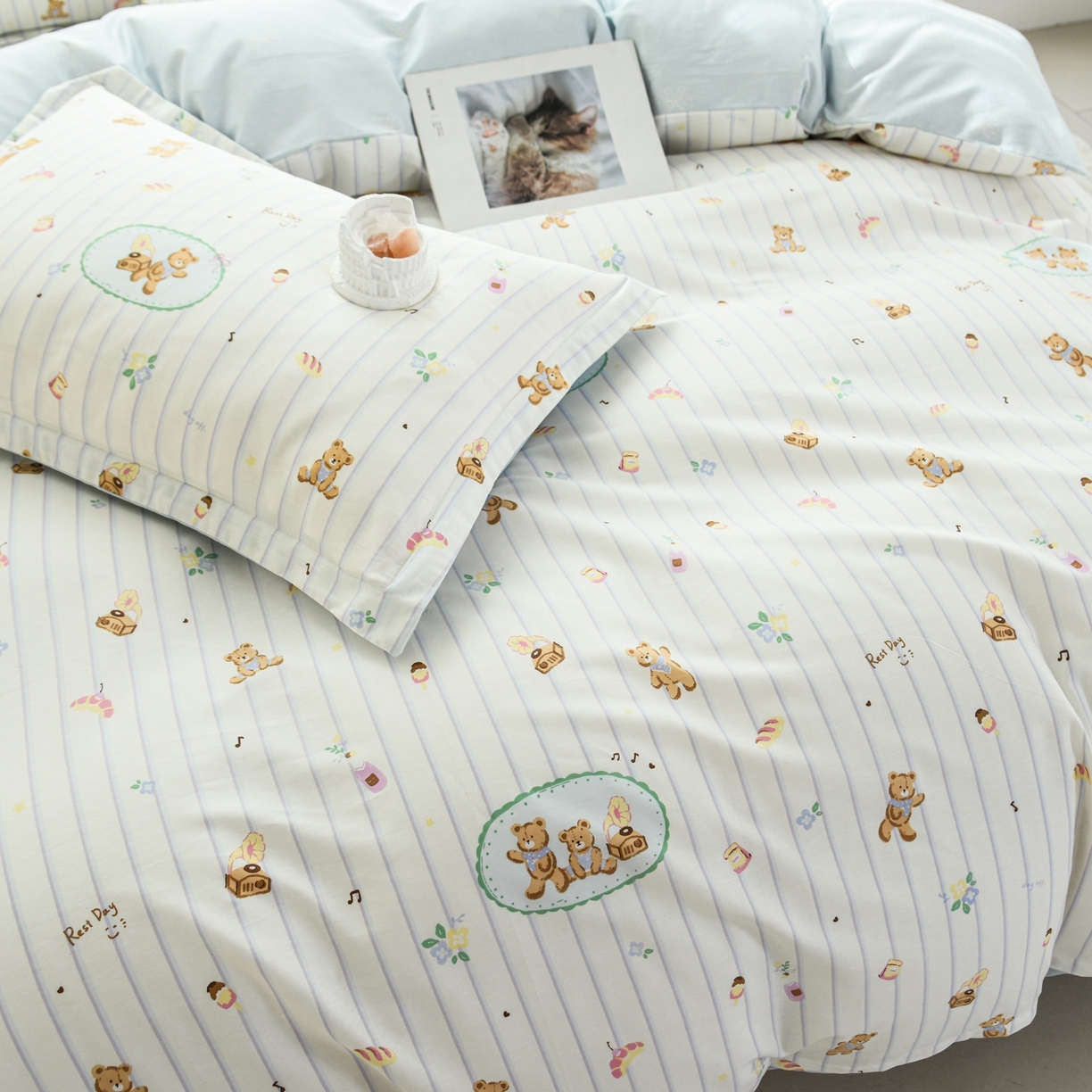 91家纺网 家纺一手货源 找家纺 缘舒家纺 2026新款全棉纯棉印花单被套被套单件 小熊假日