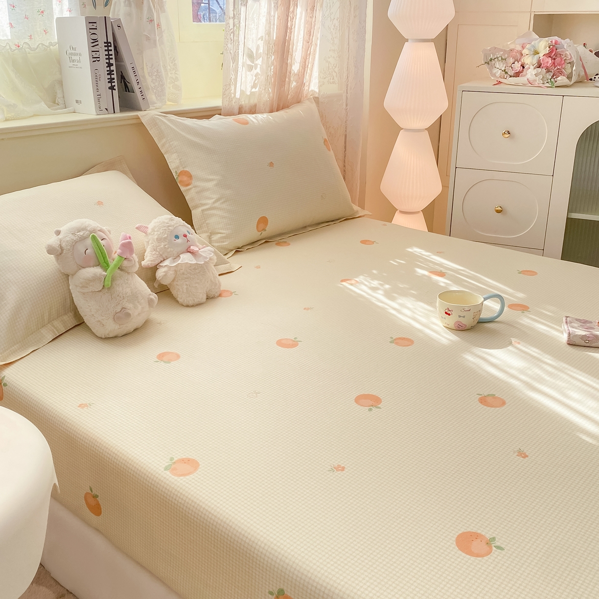 91家纺网 家纺一手货源 找家纺 女子家纺 2026新款全棉纯棉印花小清新系列单床笠单品床笠床笠单件 小橙橘