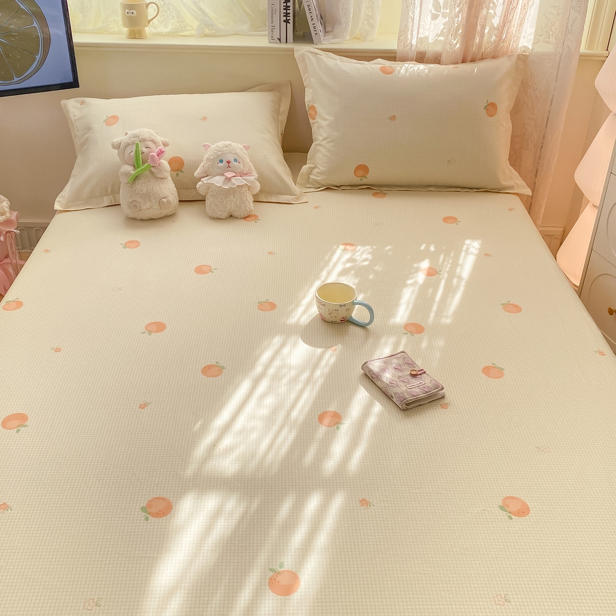 91家纺网 家纺一手货源 找家纺 女子家纺 2026新款全棉纯棉印花小清新系列单床笠单品床笠床笠单件 小橙橘