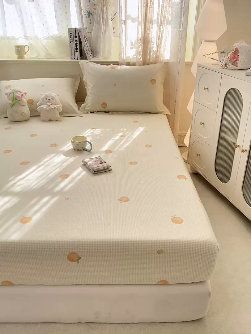 91家纺网 家纺一手货源 找家纺 女子家纺 2026新款全棉纯棉印花小清新系列单床笠单品床笠床笠单件 小橙橘