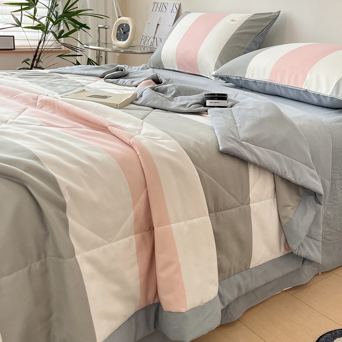 91家纺网 家纺一手货源 找家纺 宝士康家纺 2026新款10A抗菌无印风单夏被/夏被四件套 被子被芯 桃玉粉