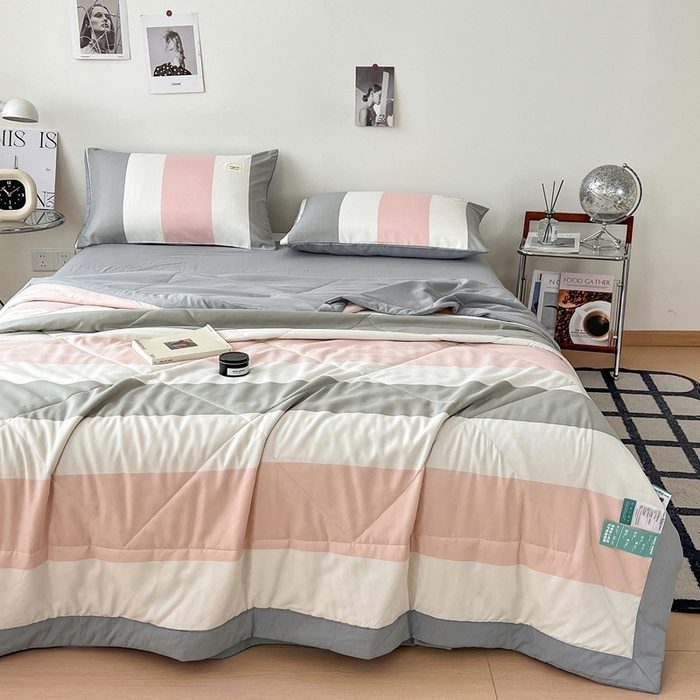 91家纺网 家纺一手货源 找家纺 宝士康家纺 2026新款10A抗菌无印风单夏被/夏被四件套 被子被芯 桃玉粉