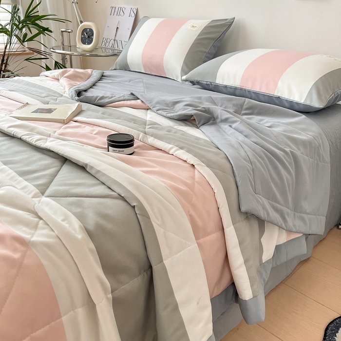 91家纺网 家纺一手货源 找家纺 宝士康家纺 2026新款10A抗菌无印风单夏被/夏被四件套 被子被芯 桃玉粉