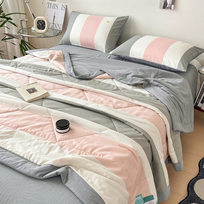 91家纺网 家纺一手货源 找家纺 宝士康家纺 2026新款10A抗菌无印风单夏被/夏被四件套 被子被芯 桃玉粉