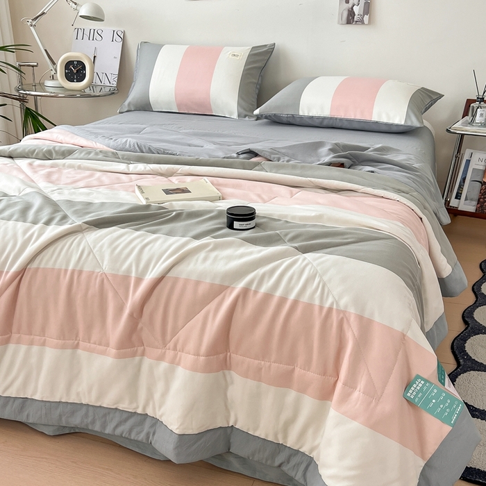 91家纺网 家纺一手货源 找家纺 宝士康家纺 2026新款10A抗菌无印风单夏被/夏被四件套 被子被芯 桃玉粉