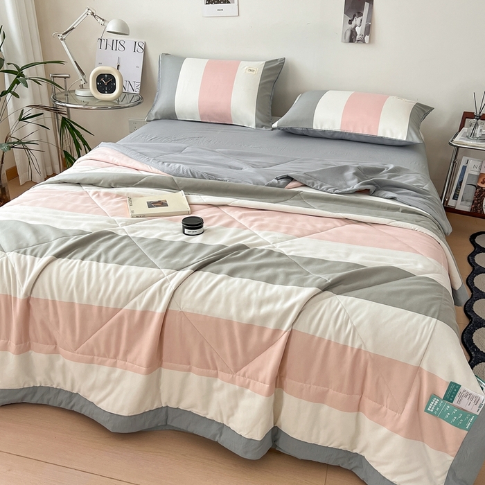 91家纺网 家纺一手货源 找家纺 宝士康家纺 2026新款10A抗菌无印风单夏被/夏被四件套 被子被芯 桃玉粉