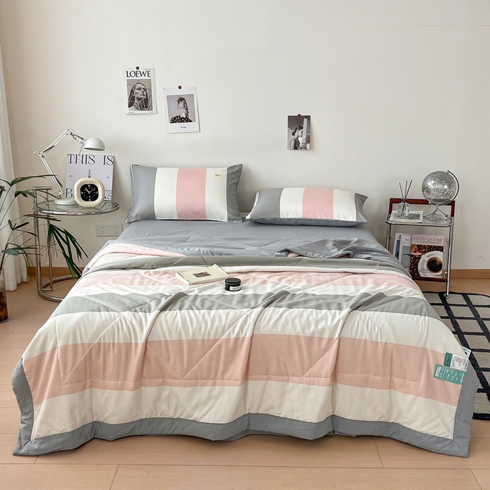 91家纺网 家纺一手货源 找家纺 宝士康家纺 2026新款10A抗菌无印风单夏被/夏被四件套 被子被芯 桃玉粉