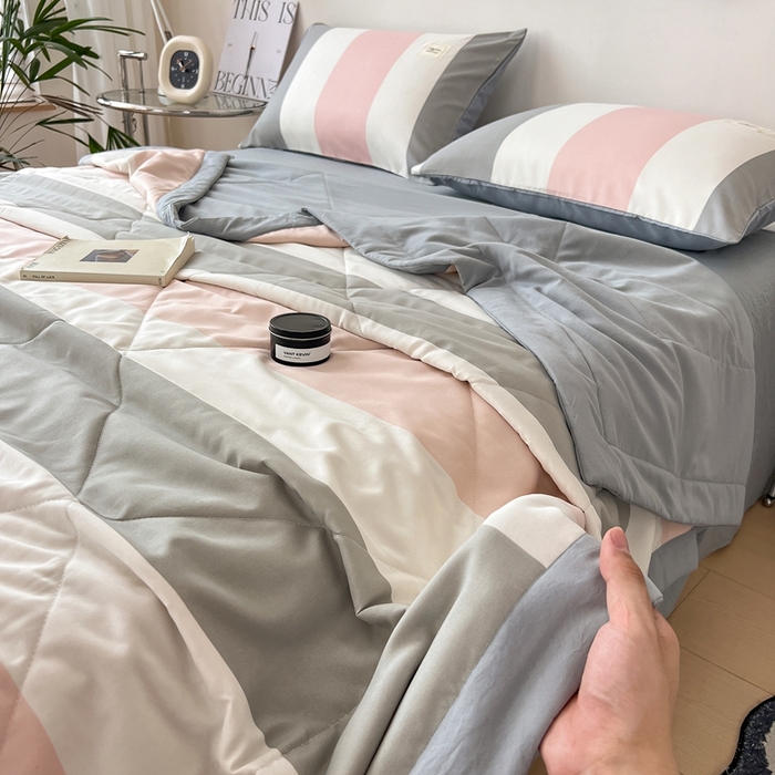 91家纺网 家纺一手货源 找家纺 宝士康家纺 2026新款10A抗菌无印风单夏被/夏被四件套 被子被芯 桃玉粉