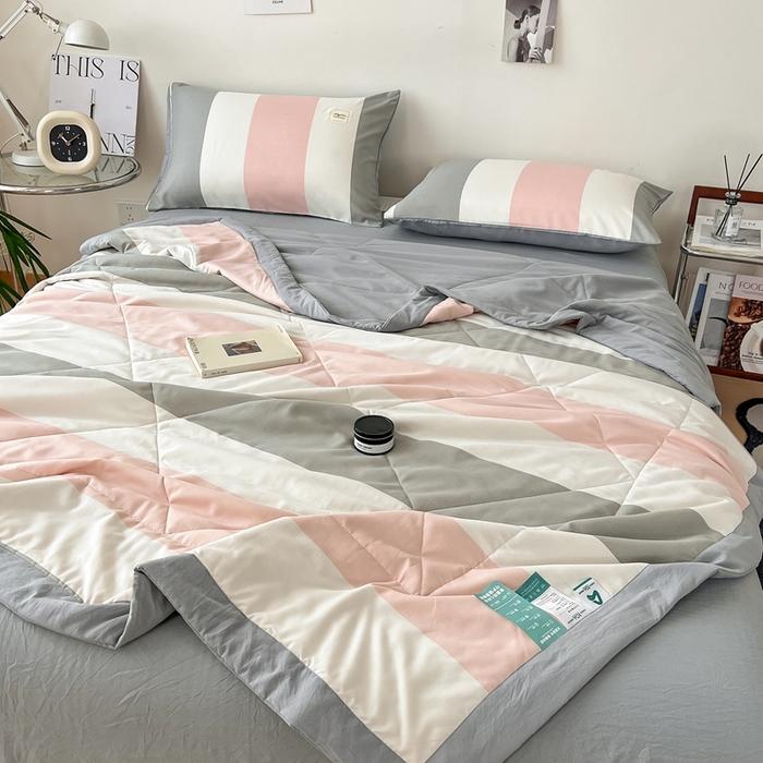 91家纺网 家纺一手货源 找家纺 宝士康家纺 2026新款10A抗菌无印风单夏被/夏被四件套 被子被芯 桃玉粉