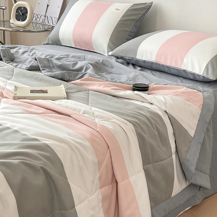 91家纺网 家纺一手货源 找家纺 宝士康家纺 2026新款10A抗菌无印风单夏被/夏被四件套 被子被芯 桃玉粉