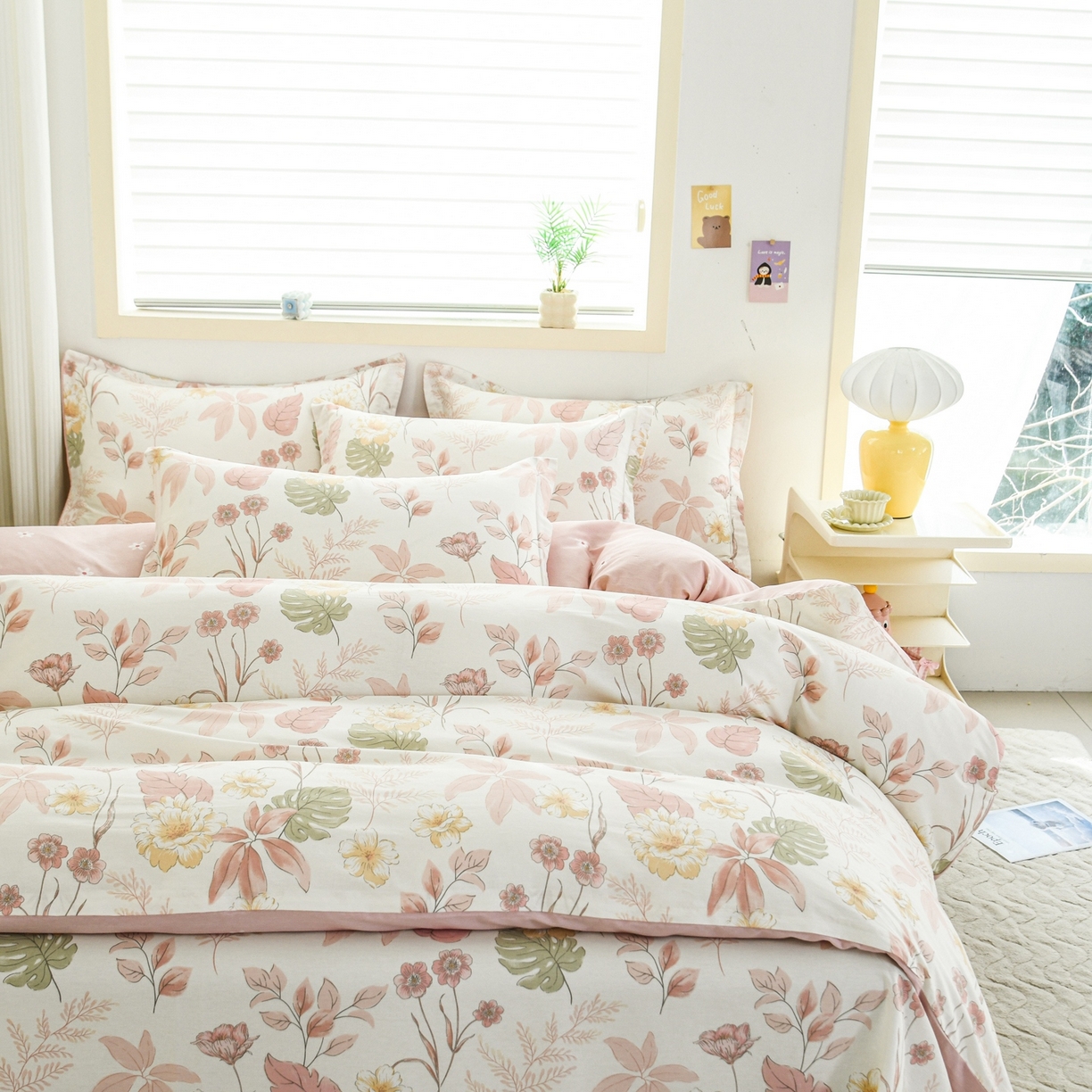 91家纺网 家纺一手货源 找家纺 缘舒家纺 2026新款全棉纯棉印花单被套被套单件 叶柔-粉