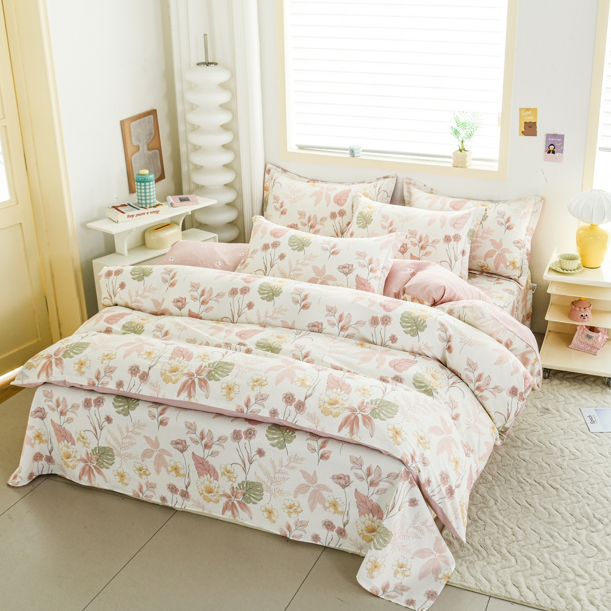 91家纺网 家纺一手货源 找家纺 缘舒家纺 2026新款全棉纯棉印花单被套被套单件 叶柔-粉