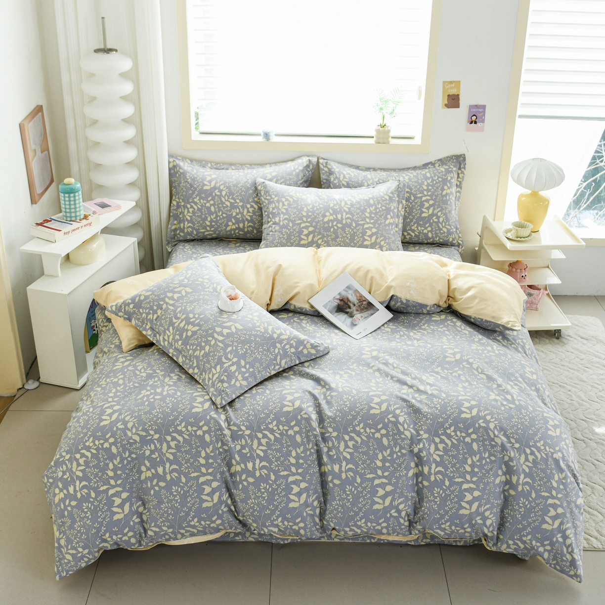 缘舒家纺 2026新款全棉纯棉印花单被套被套单件 叶韵-灰