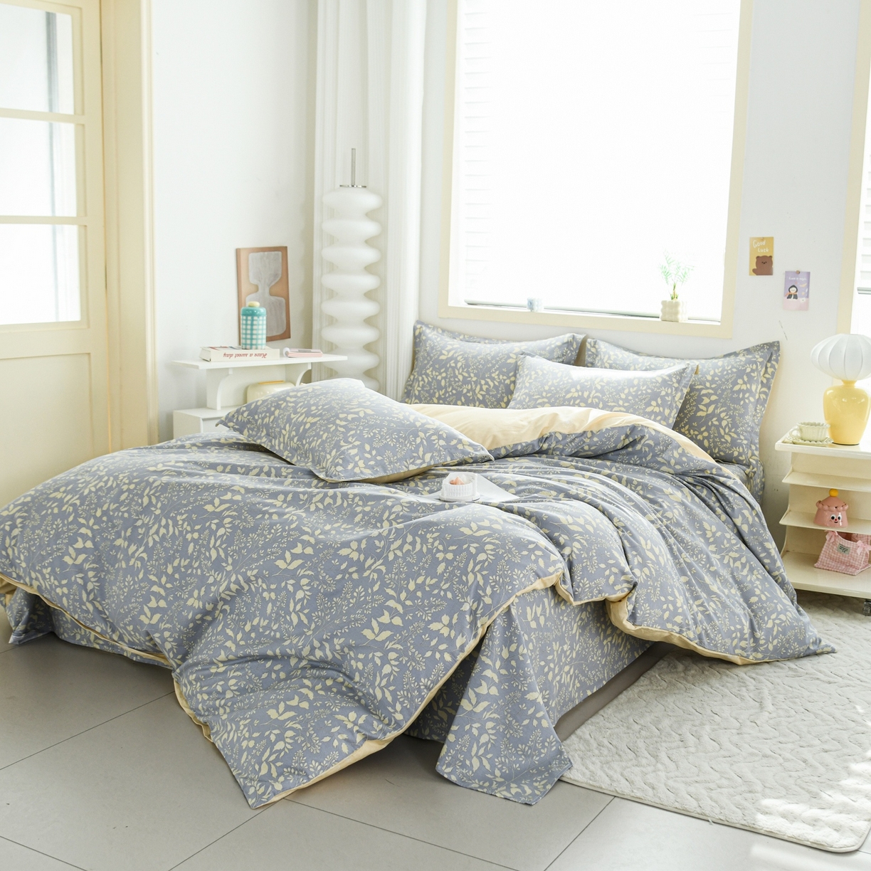 91家纺网 家纺一手货源 找家纺 缘舒家纺 2026新款全棉纯棉印花单被套被套单件 叶韵-灰