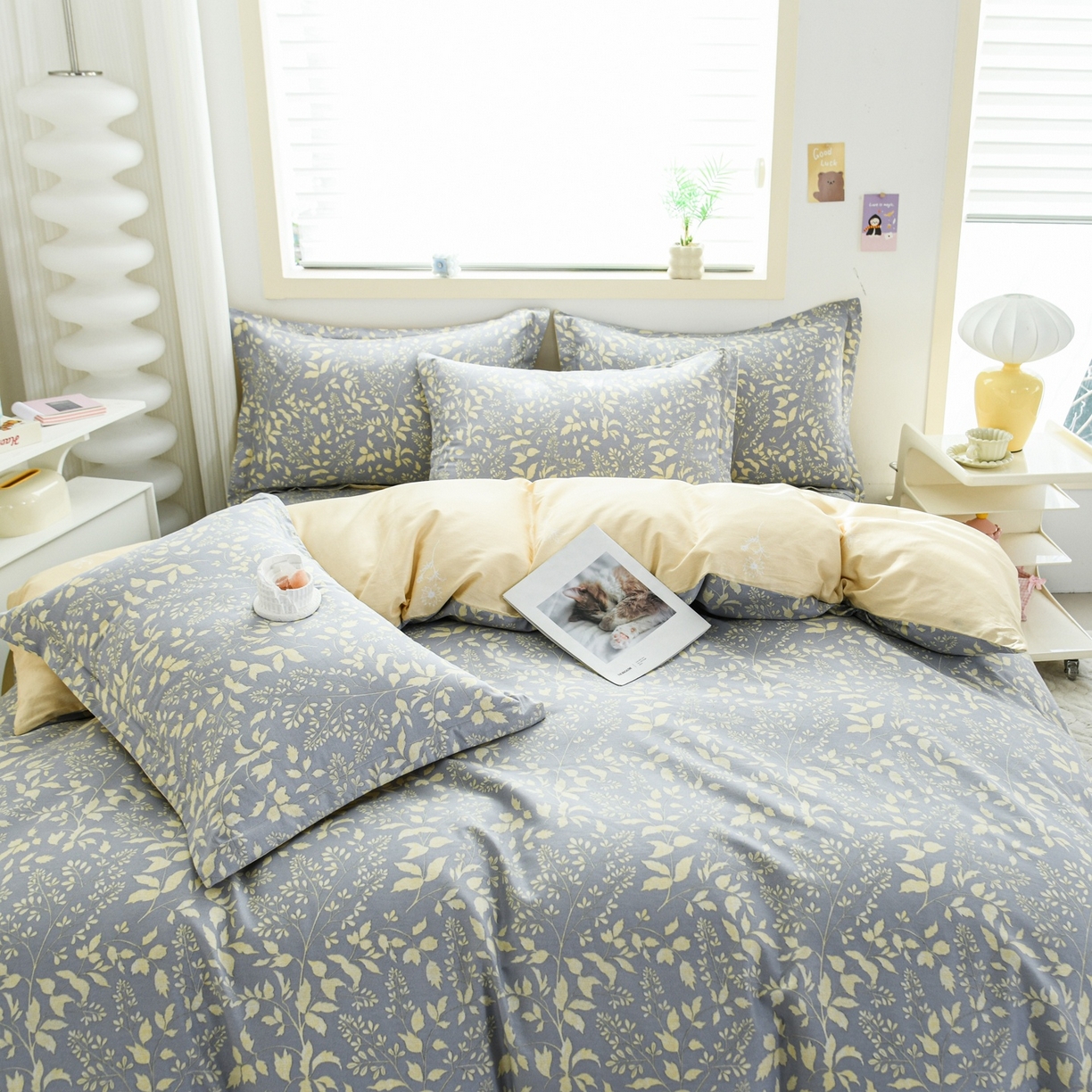 91家纺网 家纺一手货源 找家纺 缘舒家纺 2026新款全棉纯棉印花单被套被套单件 叶韵-灰