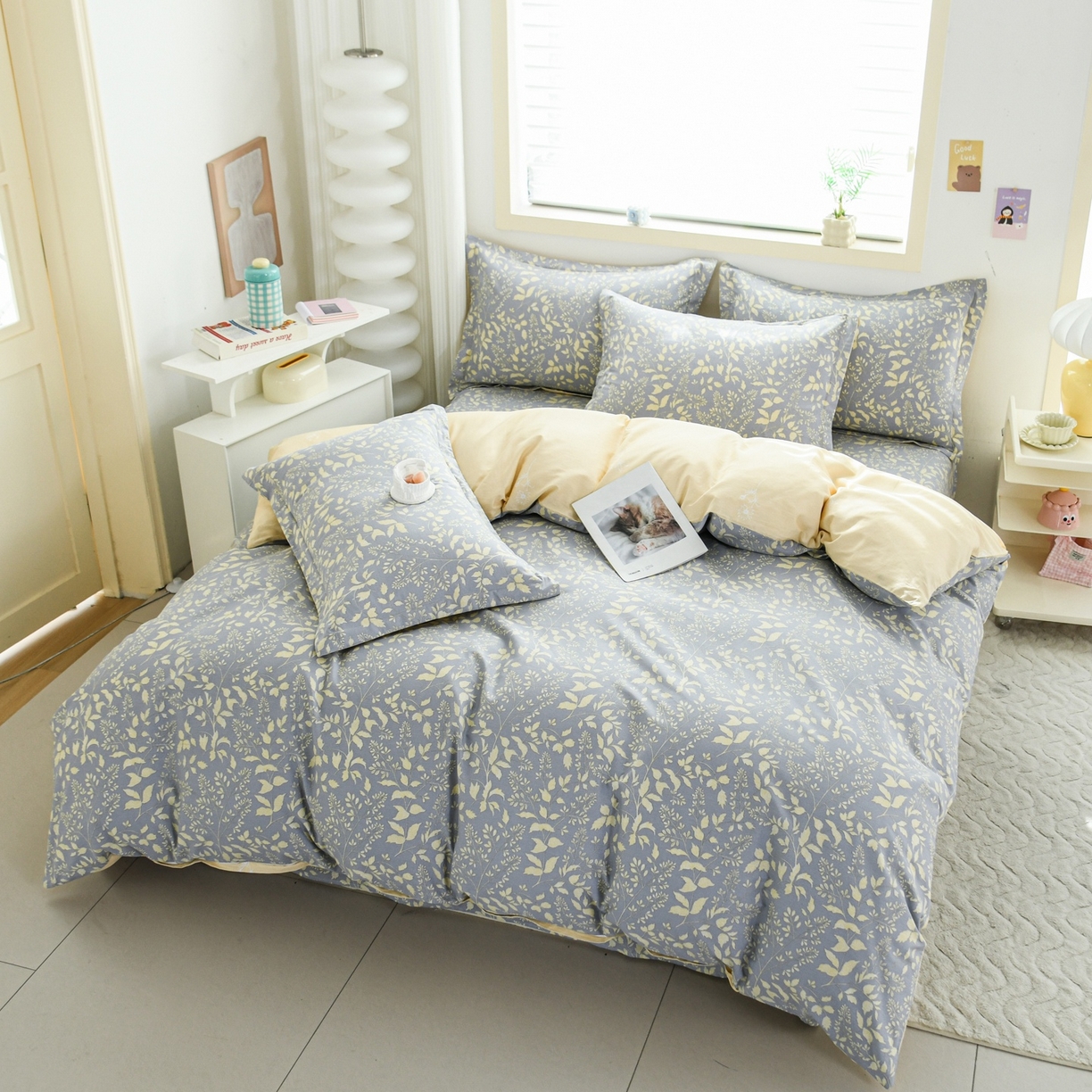 91家纺网 家纺一手货源 找家纺 缘舒家纺 2026新款全棉纯棉印花单被套被套单件 叶韵-灰