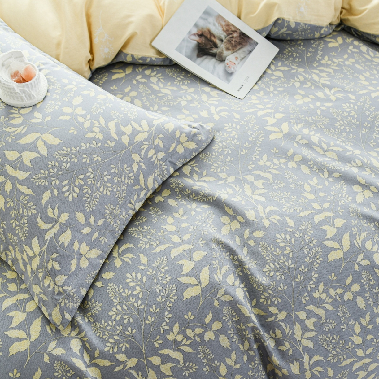 91家纺网 家纺一手货源 找家纺 缘舒家纺 2026新款全棉纯棉印花单被套被套单件 叶韵-灰