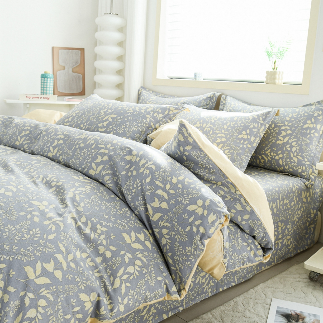 91家纺网 家纺一手货源 找家纺 缘舒家纺 2026新款全棉纯棉印花单被套被套单件 叶韵-灰