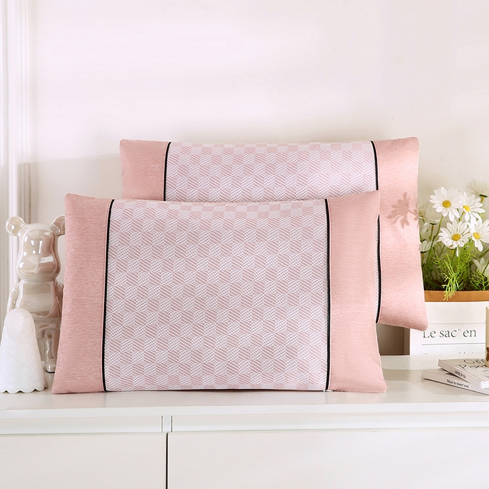 91家纺网 家纺一手货源 找家纺 小牛席业 2026新款亲肤舒适棋盘格-冰丝夏凉枕枕头枕芯（枕套+枕芯） 粉色