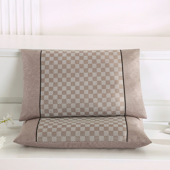 91家纺网 家纺一手货源 找家纺 小牛席业 2026新款亲肤舒适棋盘格-冰丝夏凉枕枕头枕芯（枕套+枕芯） 咖色
