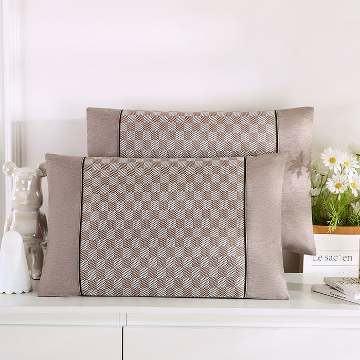 小牛席业 2026新款亲肤舒适棋盘格-冰丝夏凉枕枕头枕芯（枕套+枕芯） 咖色