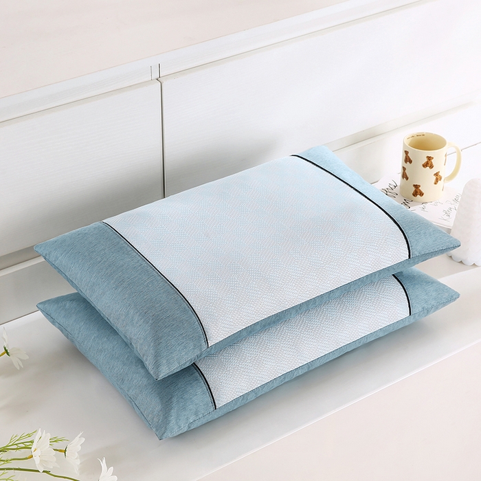 91家纺网 家纺一手货源 找家纺 小牛席业 2026新款亲肤舒适棋盘格-冰丝夏凉枕枕头枕芯（枕套+枕芯） 蓝色