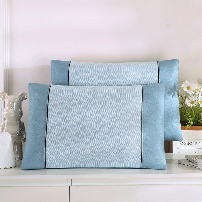 91家纺网 家纺一手货源 找家纺 小牛席业 2026新款亲肤舒适棋盘格-冰丝夏凉枕枕头枕芯（枕套+枕芯） 蓝色