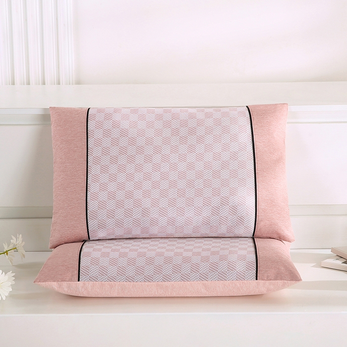 91家纺网 家纺一手货源 找家纺 小牛席业 2026新款亲肤舒适棋盘格-冰丝夏凉枕枕头枕芯（枕套+枕芯） 粉色