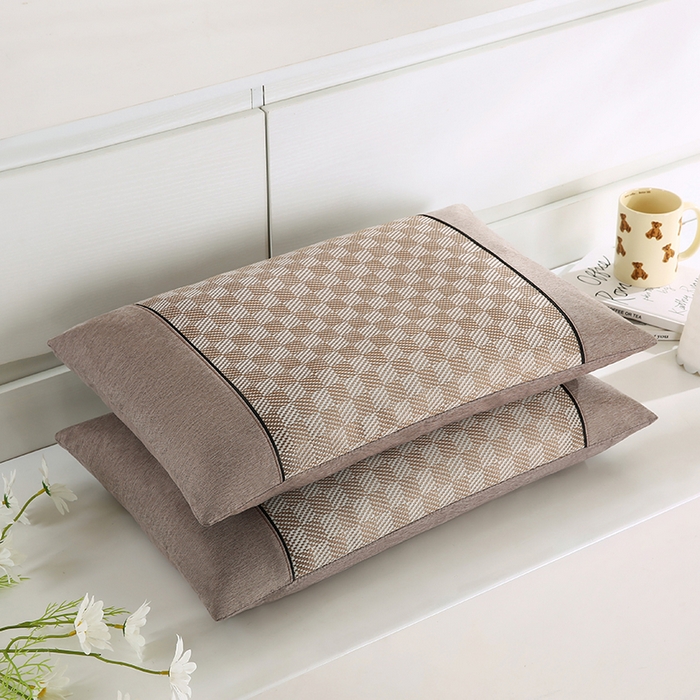 91家纺网 家纺一手货源 找家纺 小牛席业 2026新款亲肤舒适棋盘格-冰丝夏凉枕枕头枕芯（枕套+枕芯） 咖色