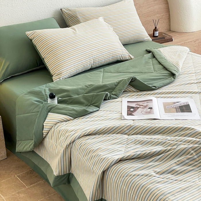 91家纺网 家纺一手货源 找家纺 宝士康家纺 2026新款10A抗菌无印风单夏被/夏被四件套 被子被芯 小绿条