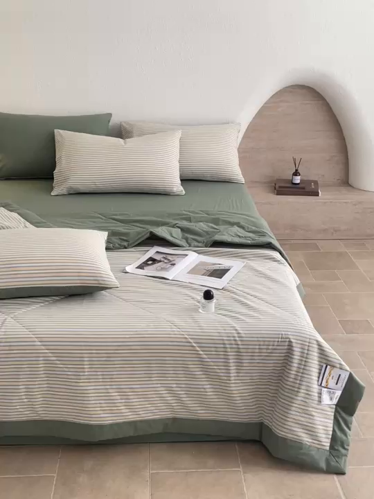 91家纺网 家纺一手货源 找家纺 宝士康家纺 2026新款10A抗菌无印风单夏被/夏被四件套 被子被芯 小绿条