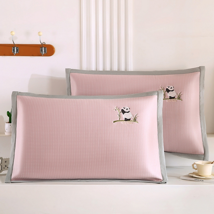 小牛席业 2026新款华夫格爱家熊猫夏凉枕套 粉色