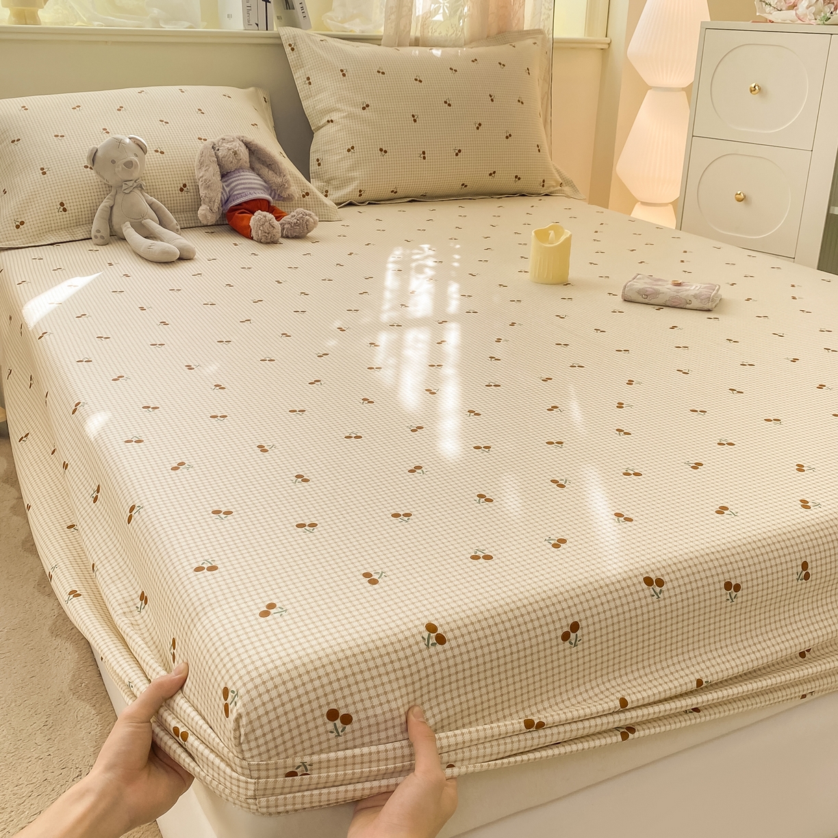 女子家纺 2026新款全棉纯棉印花小清新系列单床笠单品床笠床笠单件 樱姿米